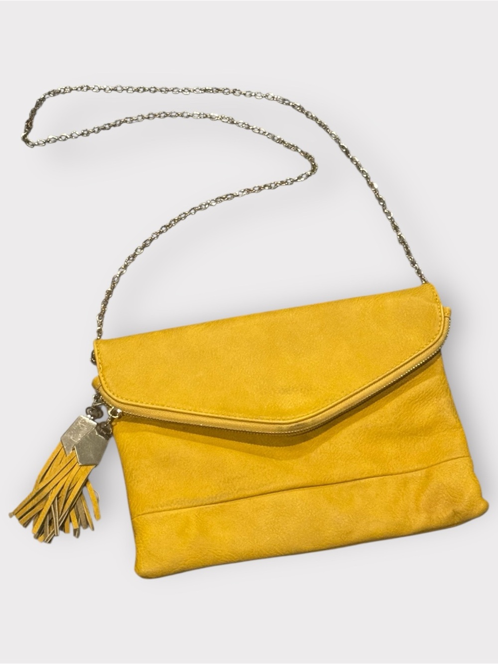 Urban Expressions Mustard Yellow Foldover Crossbody Clutch | chain & tassel
